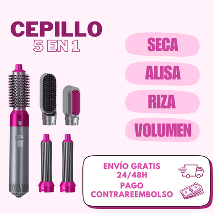 Cepillo 5 en 1: ¡Seca, Alisa, Riza y Da Volumen con un Solo Dispositivo!